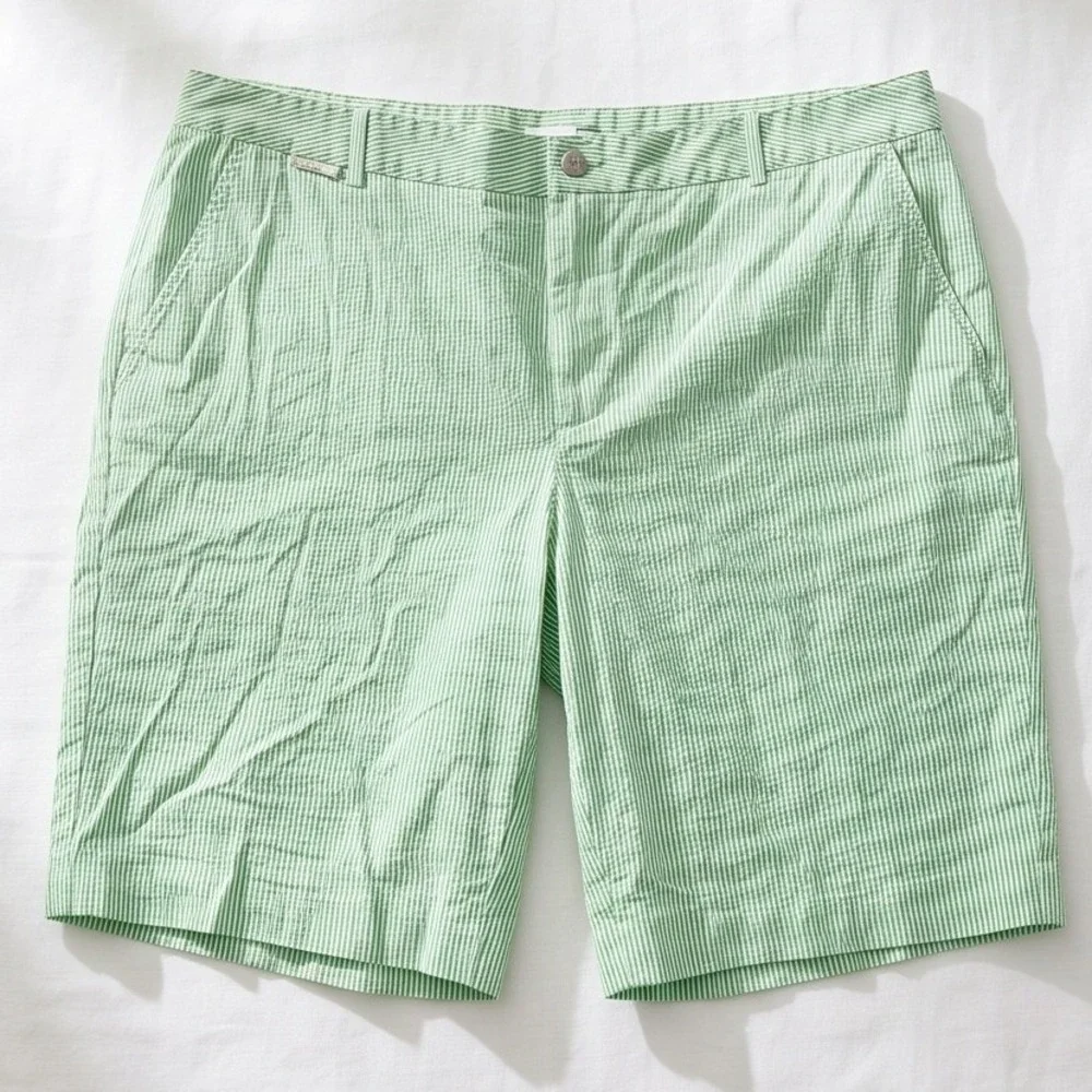 Ralph Lauren Lauren Active 18 Green White Seersucker Striped Shorts NWOT